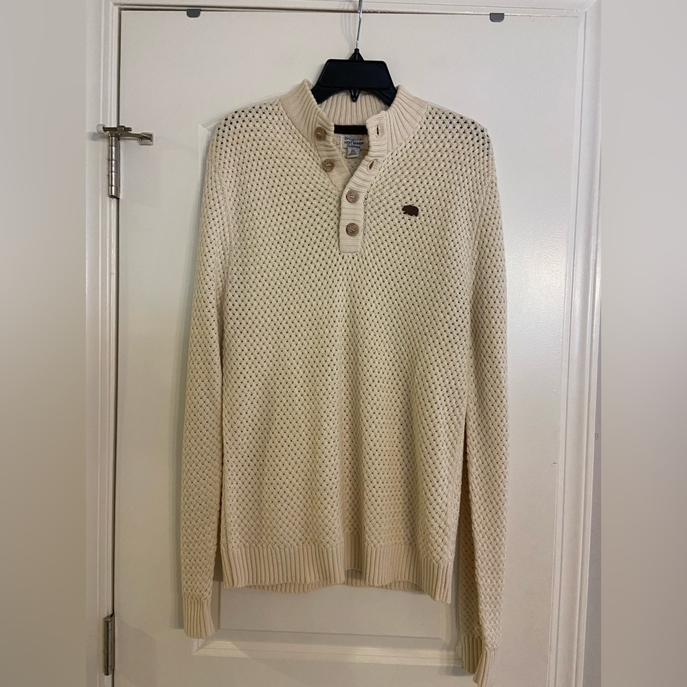 𝅺ORIGINAL LUCKY BRAND NWT Women's Cable Knit Waffle Sweater Top Sz XL Cream Bear